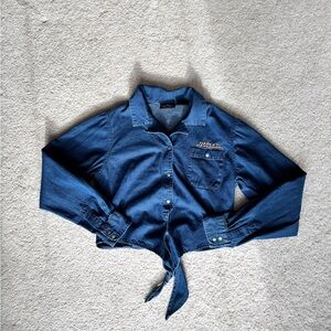 Women’s Vintage Harley Davidson Denim Cropped Button Up Top